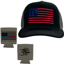 Load image into Gallery viewer, Black and Charcoal Flag Ballcap + Coozie
